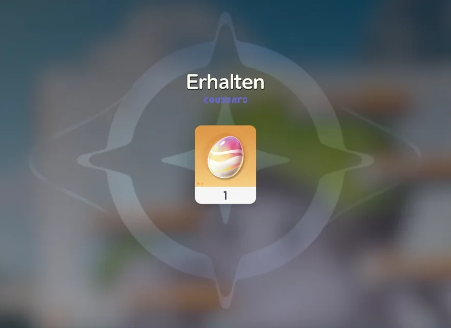 Belohnungsbildschirm „Erhalten“ mit einem gestreiften Ei (Anzahl 1)