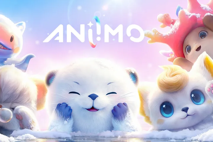 Aniimo key art with several friendly creatures in the snow