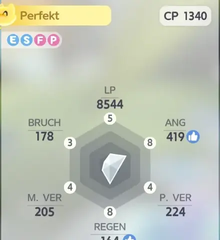 Detailkarte Prismana Grizbo: Level 51, Rolle DPS, Perfekt, CP 1340, Persönlichkeit ESFP, LP 8544, Bruch 178, Angriff 419, physische Verteidigung 224, magische Verteidigung 205, Regeneration 164