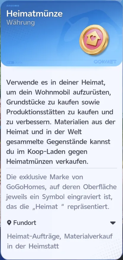 Währung Heimatmünze: goldene Münze mit Haussymbol, für Wohnmobil, Grundstücke und Produktionsstätten, Verkauf im Koop-Laden