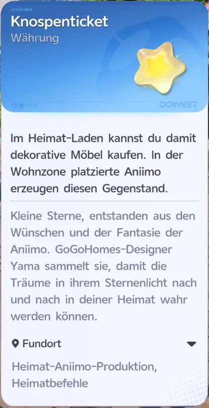 Währung Knospenticket: gelber Stern, im Heimat-Laden für dekorative Möbel, erzeugt von Aniimo in der Wohnzone